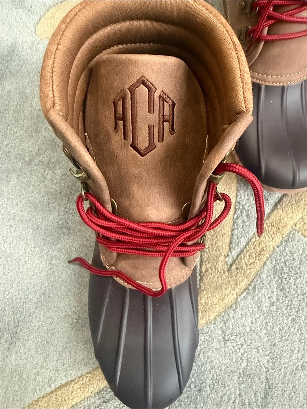 Women’s Brown Waterproof Duck Boots with Red Laces, Marleylilly